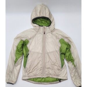 REI Women's S Quilted Hooded Jacket Beige/ Green Insulated PrimaLoft‎ Pertex Eco